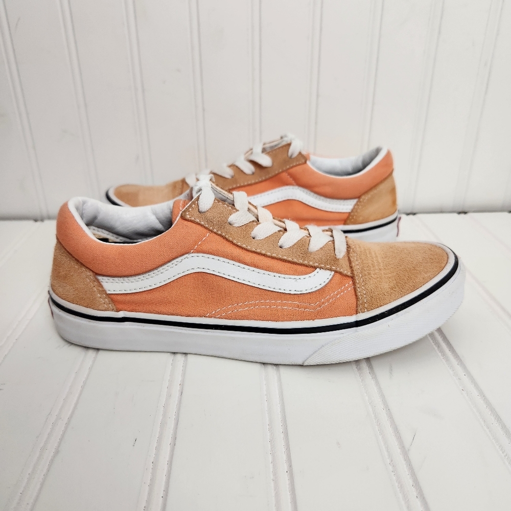Vans Old Skool Juniors Size 5 Peach Orange Suede/Canvas Lace Up Skater Sneakers